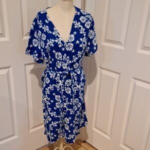 h and m blue and white floral dress Martini Habotai Silk Dress in Blue